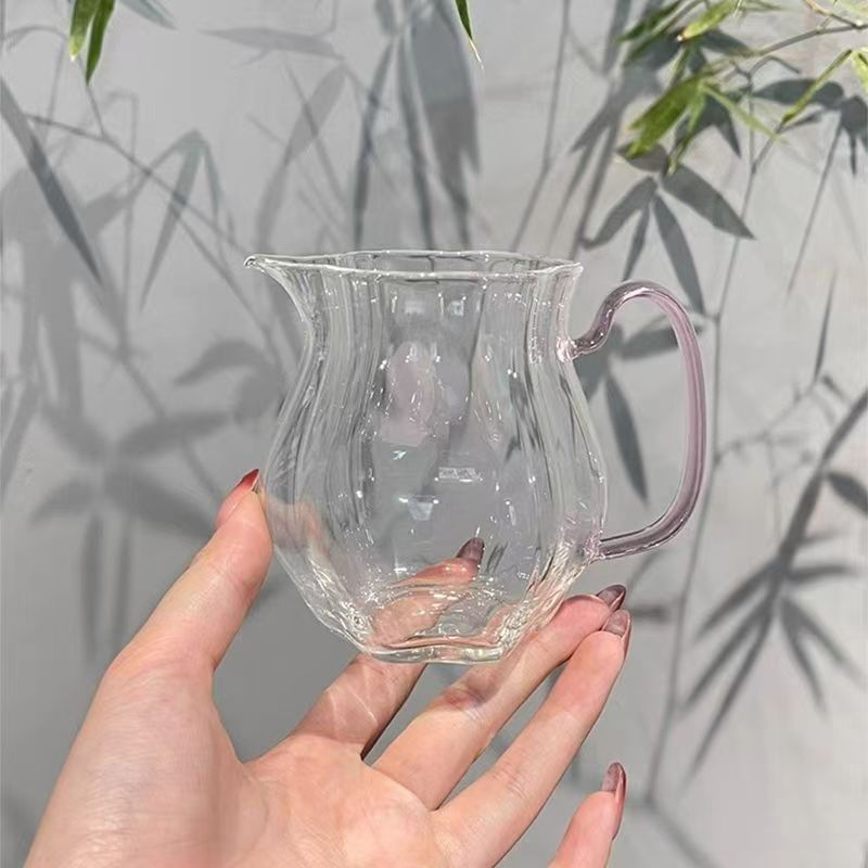 Set de ceai Kung Fu din sticlă borosilicat de înaltă rezistență, 330 ml, cupă cu margine canelată, distribuitor de ceai, ceainic și ceașcă