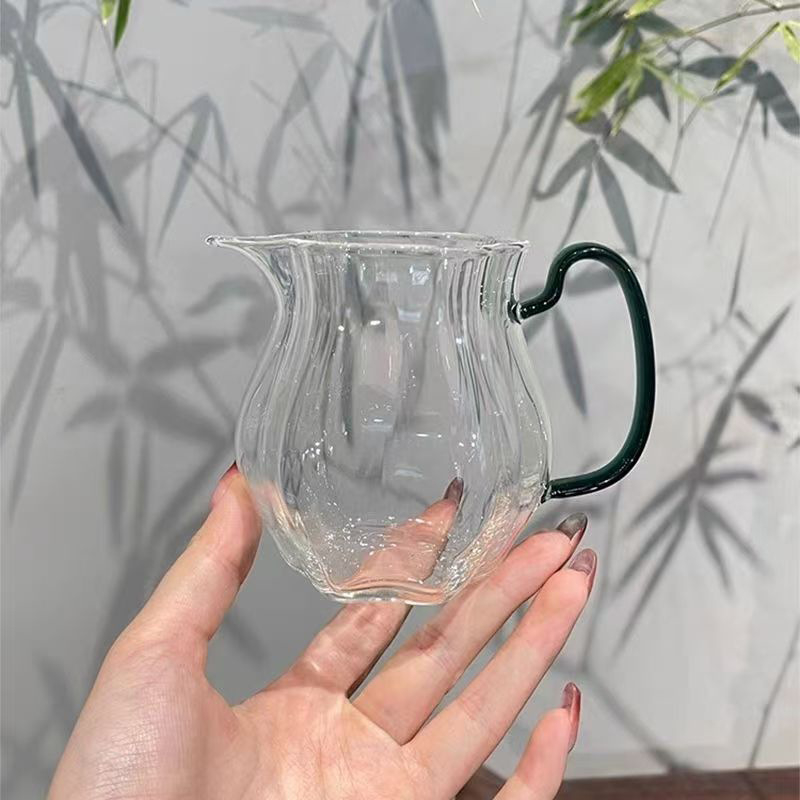 Set de ceai Kung Fu din sticlă borosilicat de înaltă rezistență, 330 ml, cupă cu margine canelată, distribuitor de ceai, ceainic și ceașcă