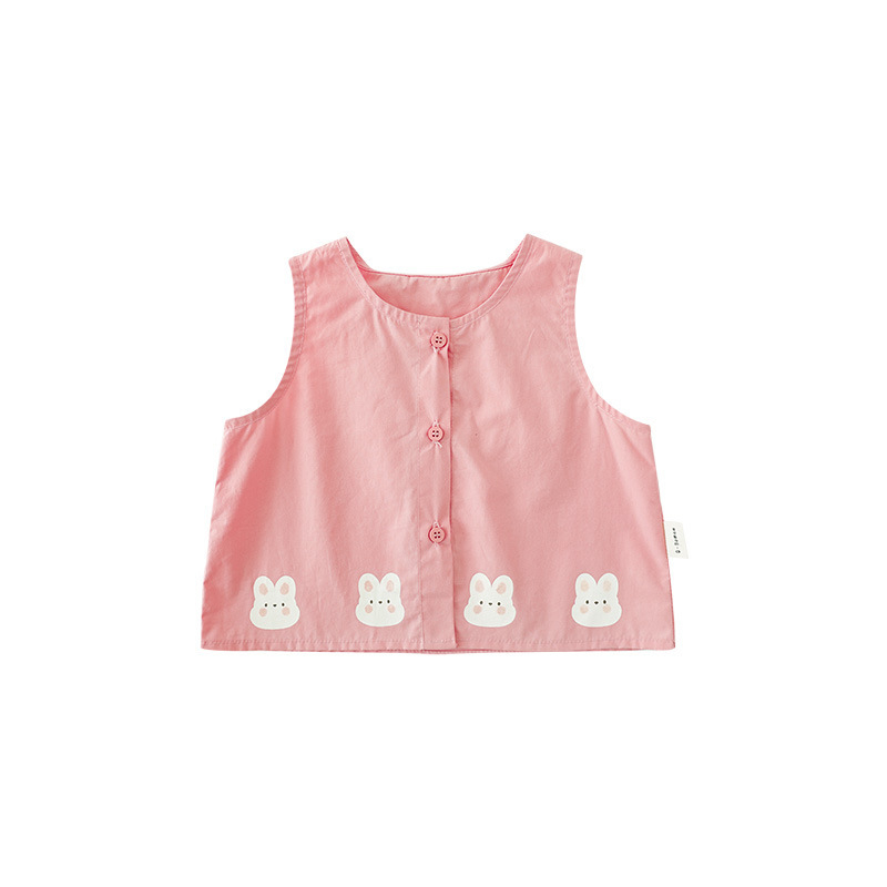 Set de vară pentru fete: roz, cu iepuraș floral — cămașă, vestă, fustă și pantaloni scurți, rochie pentru copii