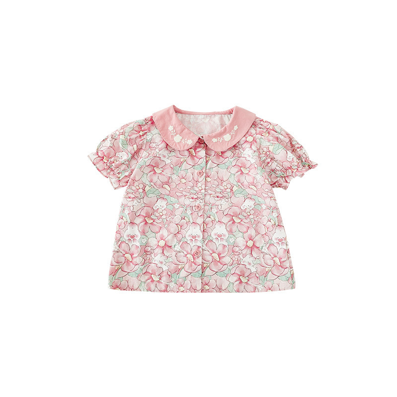 Set de vară pentru fete: roz, cu iepuraș floral — cămașă, vestă, fustă și pantaloni scurți, rochie pentru copii