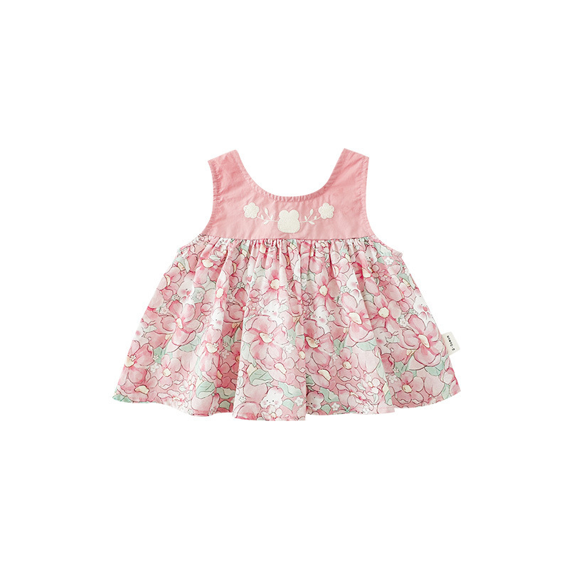 Set de vară pentru fete: roz, cu iepuraș floral — cămașă, vestă, fustă și pantaloni scurți, rochie pentru copii