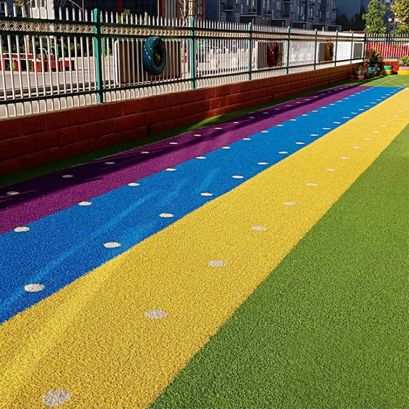 Gazon artificial dens, colorat, pentru exterior, spații de joacă pentru grădinițe, cu design curcubeu