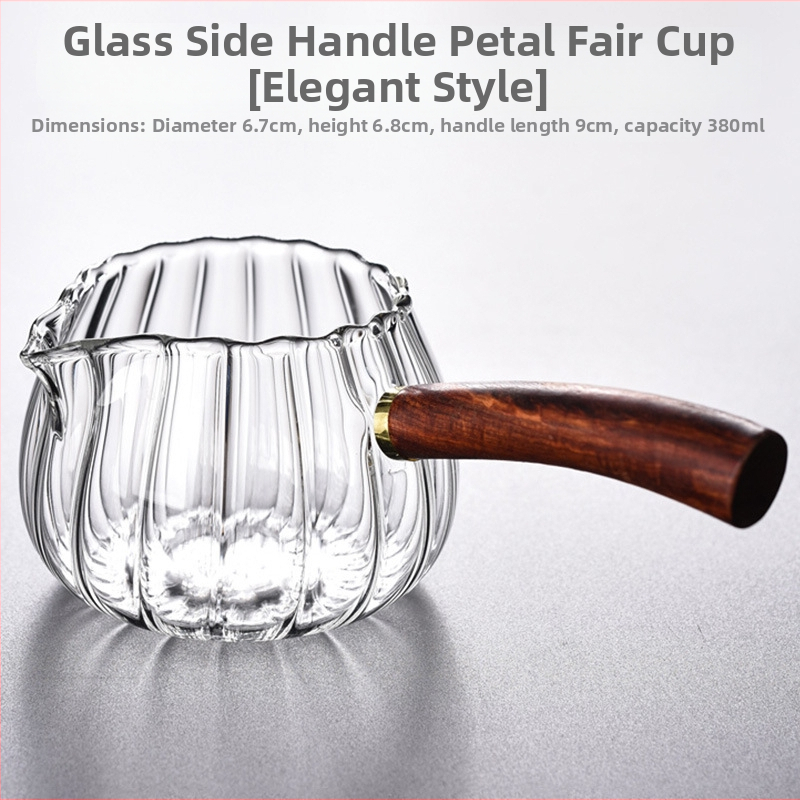 Sticlă din borosilicat înalt, cu model petale striate, transparentă, rezistentă la căldură, cu mâner lateral și distribuitor de ceai pentru turnare uniformă