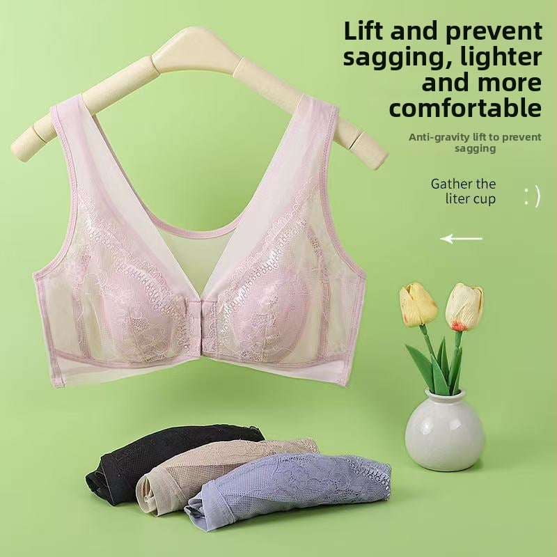 Sutien Plus Size cu închidere frontală, cupa subțire, cupe cu urechi de iepure, plasă respirabilă, fără arcuri, susținere laterală, stil nou