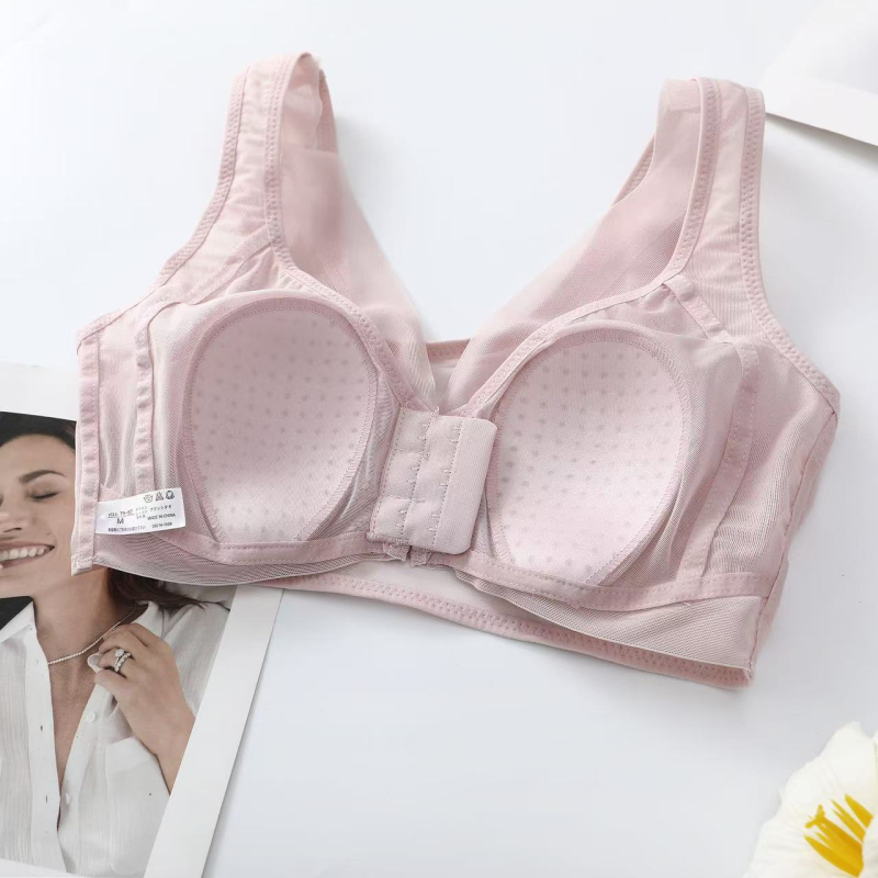 Sutien Plus Size cu închidere frontală, cupa subțire, cupe cu urechi de iepure, plasă respirabilă, fără arcuri, susținere laterală, stil nou
