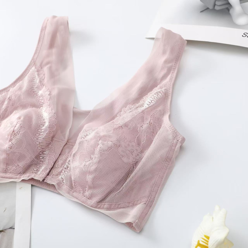 Sutien Plus Size cu închidere frontală, cupa subțire, cupe cu urechi de iepure, plasă respirabilă, fără arcuri, susținere laterală, stil nou