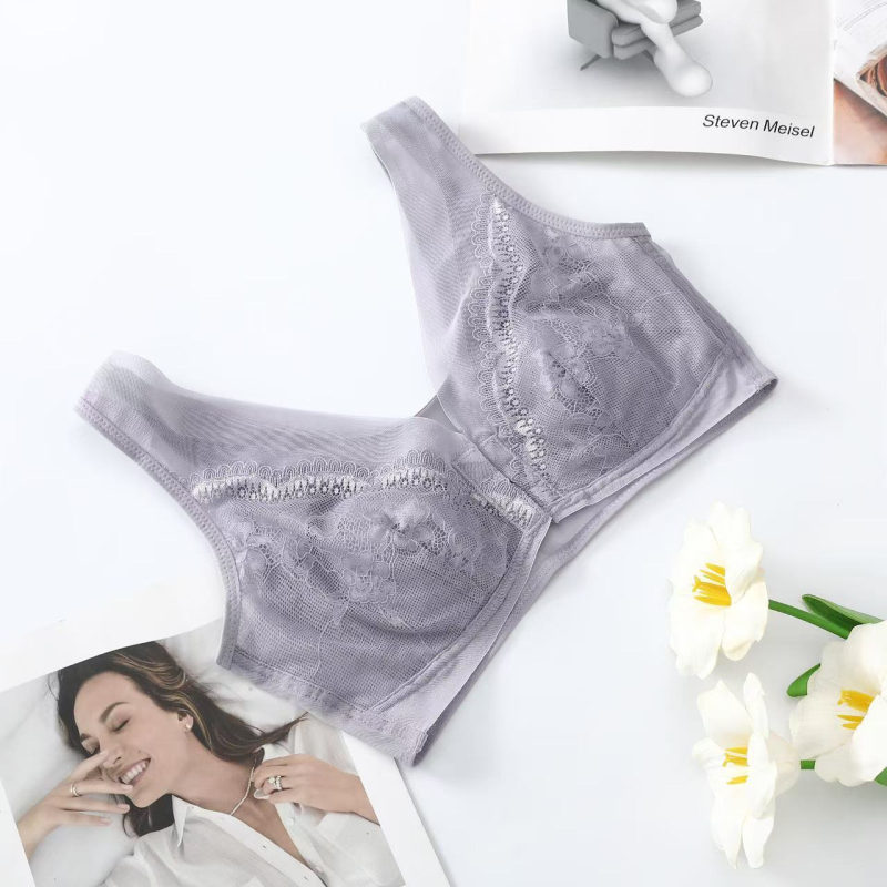 Sutien Plus Size cu închidere frontală, cupa subțire, cupe cu urechi de iepure, plasă respirabilă, fără arcuri, susținere laterală, stil nou