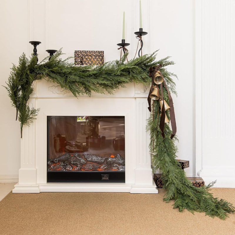 Plante verzi artificiale și vițe decorativ pentru interior, ghirlande cu ace de brad, brad și cedru, textură moale la atingere