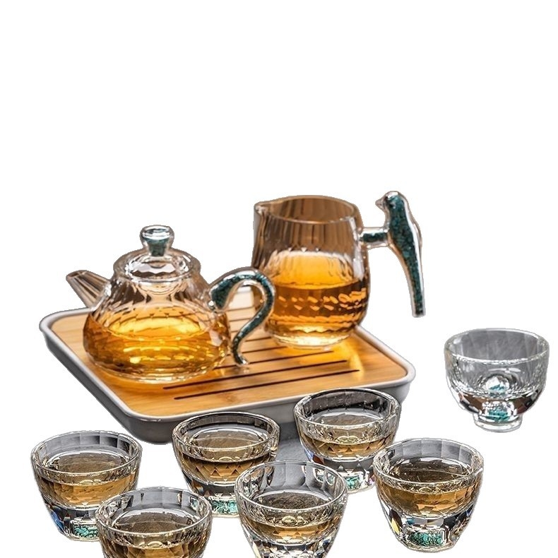 Set de ceai din sticlă de cristal turcoaz, cu ceașcă de distribuție delicată și îngroșată, ceai rezistent la căldură, de înaltă calitate