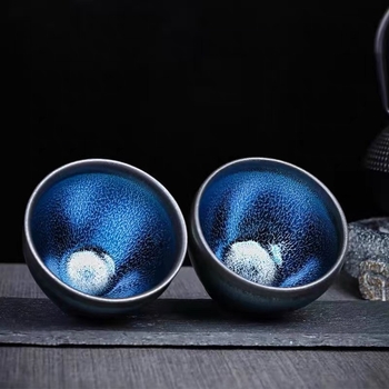 Jianyang Blue Kirin Jianzhan – ceașcă de mână, gură îngustă, ceramică cu glazură sub strat colorat