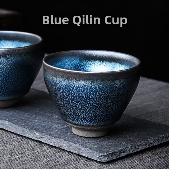 Jianyang Blue Kirin Jianzhan – ceașcă de mână, gură îngustă, ceramică cu glazură sub strat colorat