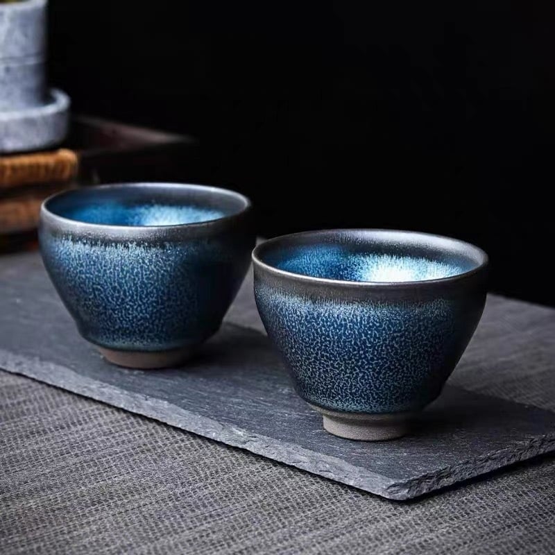 Jianyang Blue Kirin Jianzhan – ceașcă de mână, gură îngustă, ceramică cu glazură sub strat colorat