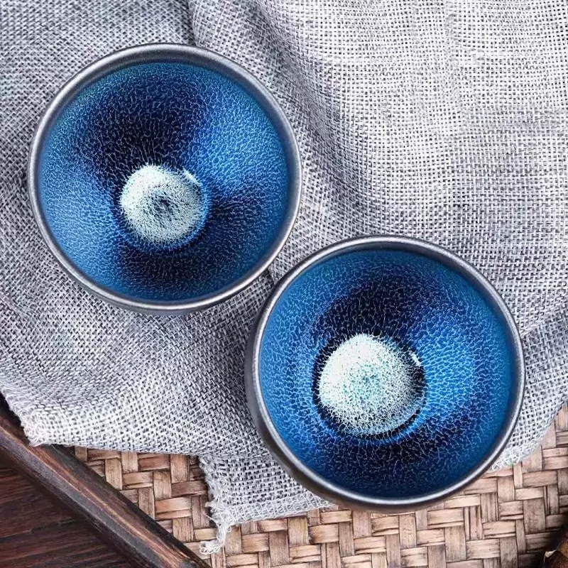 Jianyang Blue Kirin Jianzhan – ceașcă de mână, gură îngustă, ceramică cu glazură sub strat colorat