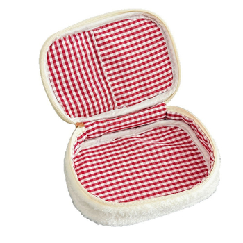 Geantă de depozitare din pluș Strawberry Sandwich, gentuță cosmetică și de igienă, cu capacitate mare, formă cub, pentru fete