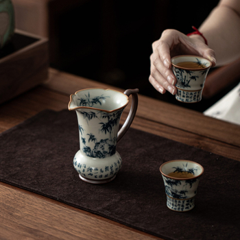 Ceașcă Gongdao Ruyao Ding Fengbo — ceramică în stil Song, set de servire a ceaiului cu divizor de ceai și tavă de servire