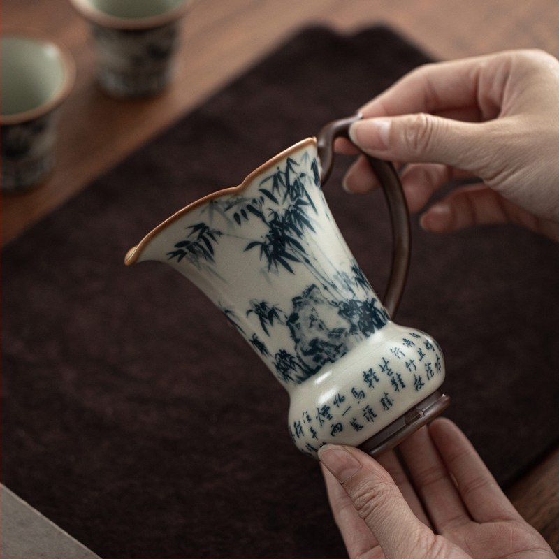 Ceașcă Gongdao Ruyao Ding Fengbo — ceramică în stil Song, set de servire a ceaiului cu divizor de ceai și tavă de servire