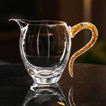 Set Kung Fu Tea: cană de distribuție a ceaiului din cristal transparent, sticlă rezistentă la căldură, finisaj placat cu aur, tavă de ceai premium cu separator de ceai
