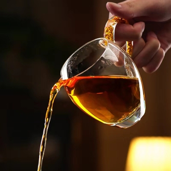 Set Kung Fu Tea: cană de distribuție a ceaiului din cristal transparent, sticlă rezistentă la căldură, finisaj placat cu aur, tavă de ceai premium cu separator de ceai