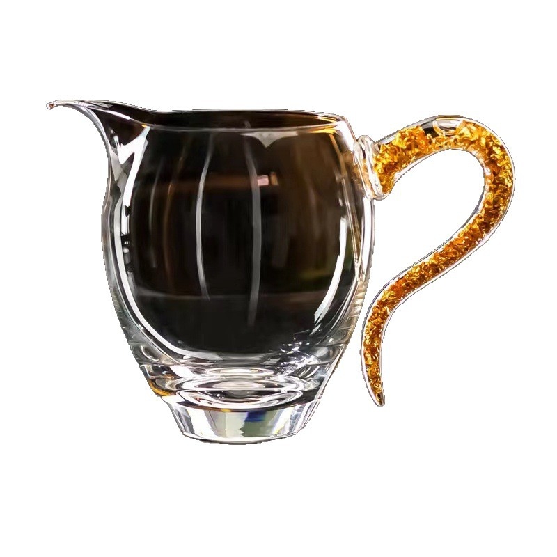 Set Kung Fu Tea: cană de distribuție a ceaiului din cristal transparent, sticlă rezistentă la căldură, finisaj placat cu aur, tavă de ceai premium cu separator de ceai