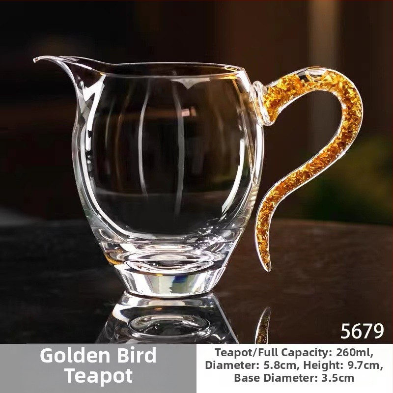 Set Kung Fu Tea: cană de distribuție a ceaiului din cristal transparent, sticlă rezistentă la căldură, finisaj placat cu aur, tavă de ceai premium cu separator de ceai