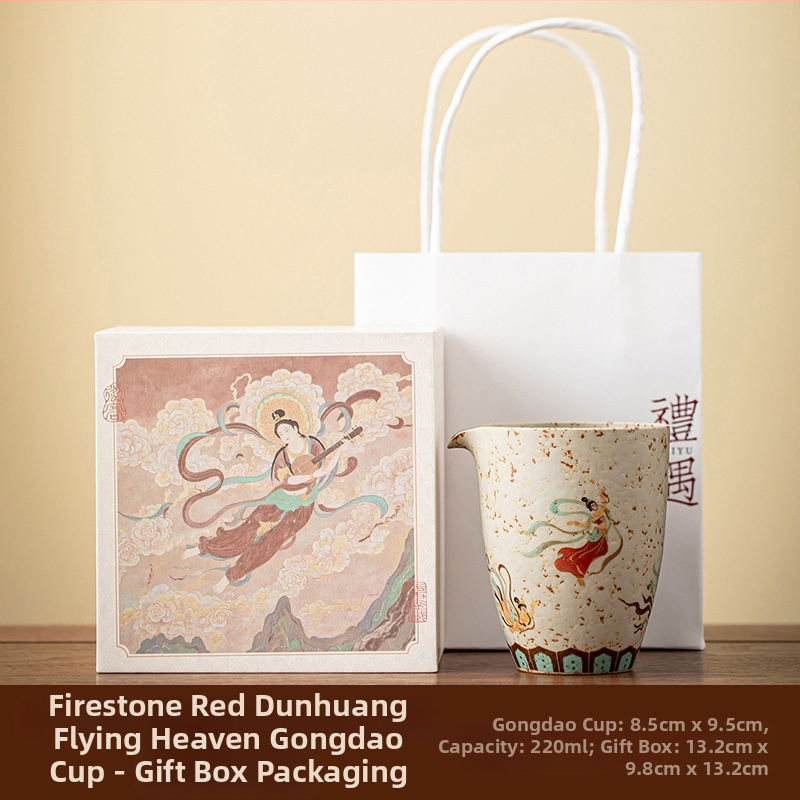 Set de ceai din porțelan roșu Dunhuang Flying Apsaras, cu cutie cadou