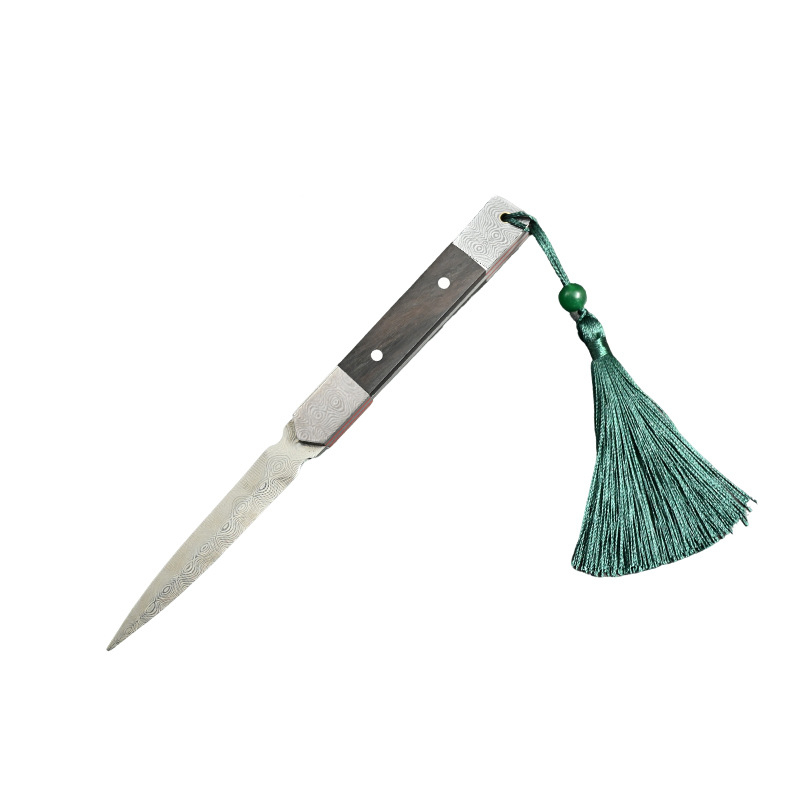 Set de cuțit și ac pentru ceai, mâner din lemn de abanos și oțel damas, cuțit Pu'er pentru ceai, accesorii de ceai, cutie cadou de lux.