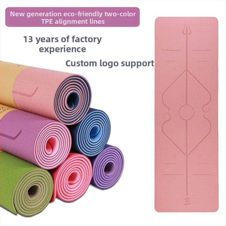 Saltea de yoga TPE cu linie de aliniere bicoloră, 6 mm, antiderapantă, pentru fitness, alergare și dans