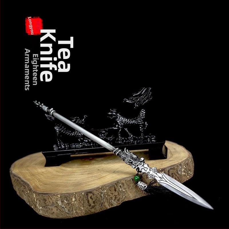 Cuțit pentru ceai și ac din oțel inoxidabil, realizare manuală, design integrat, accesoriu pentru setul de ceai, decor mini cu mâner inspirat de 18 arme