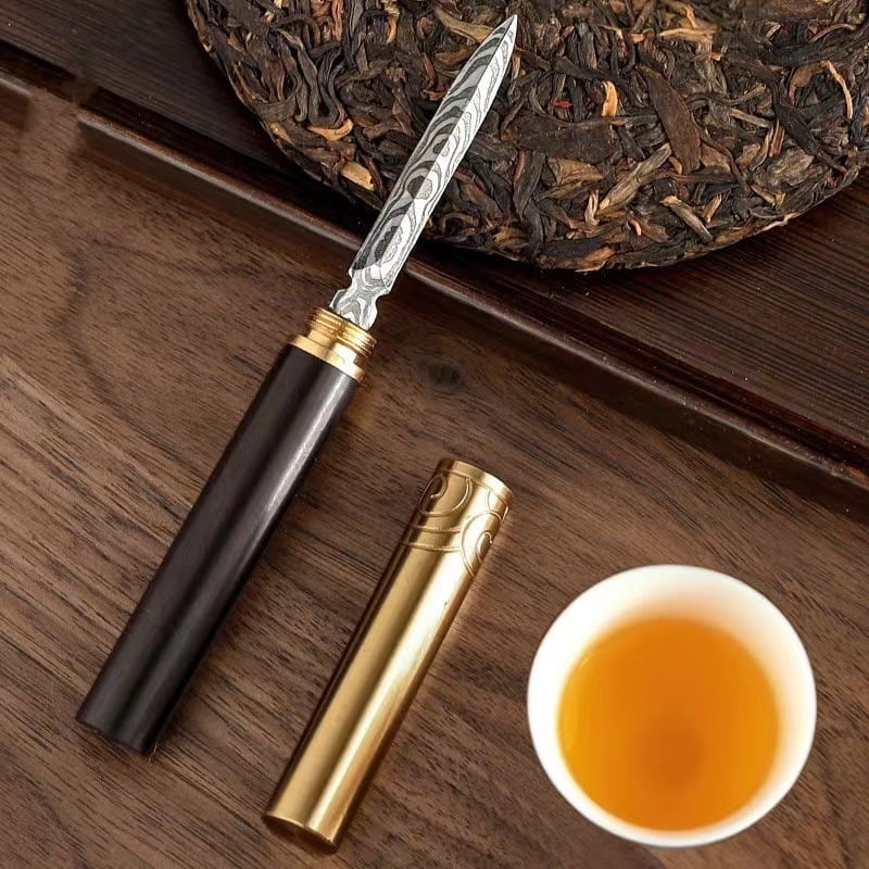Set Pu'er pentru ceai: cuțit și ac pentru ceai, lemn de abanos și inel auriu — accesorii pentru ceremonia ceaiului