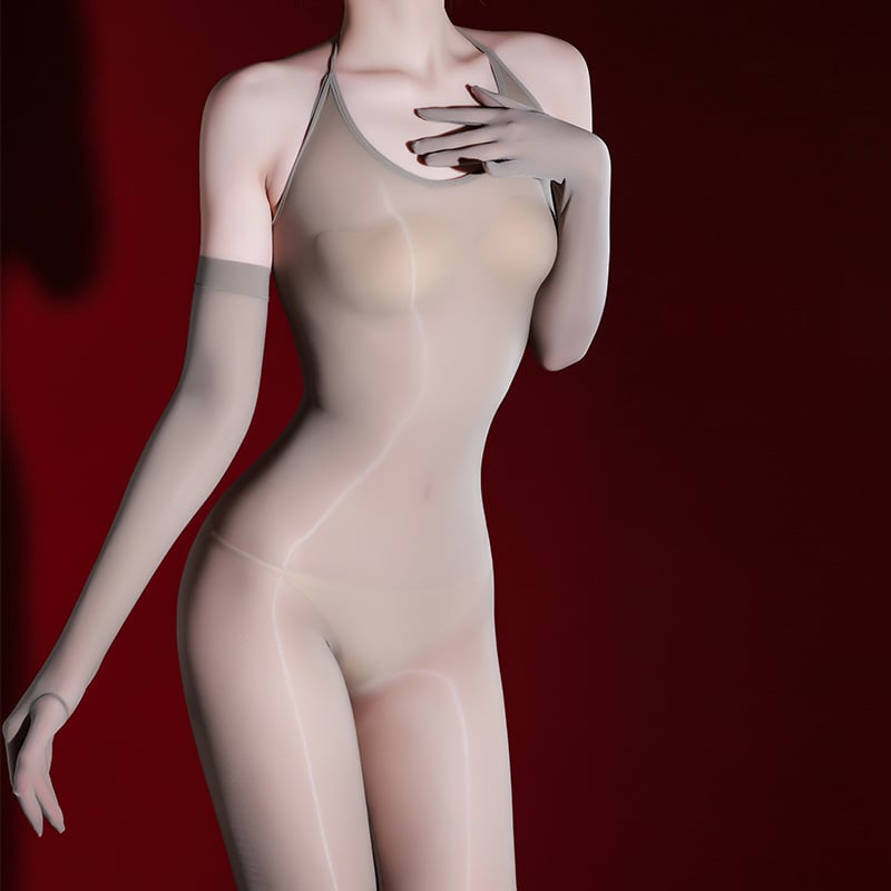 Xiyue Nightfall - Bodystocking lucios din nylon, deschidere la chilot, textură mătăsoasă, corp întreg, unisex