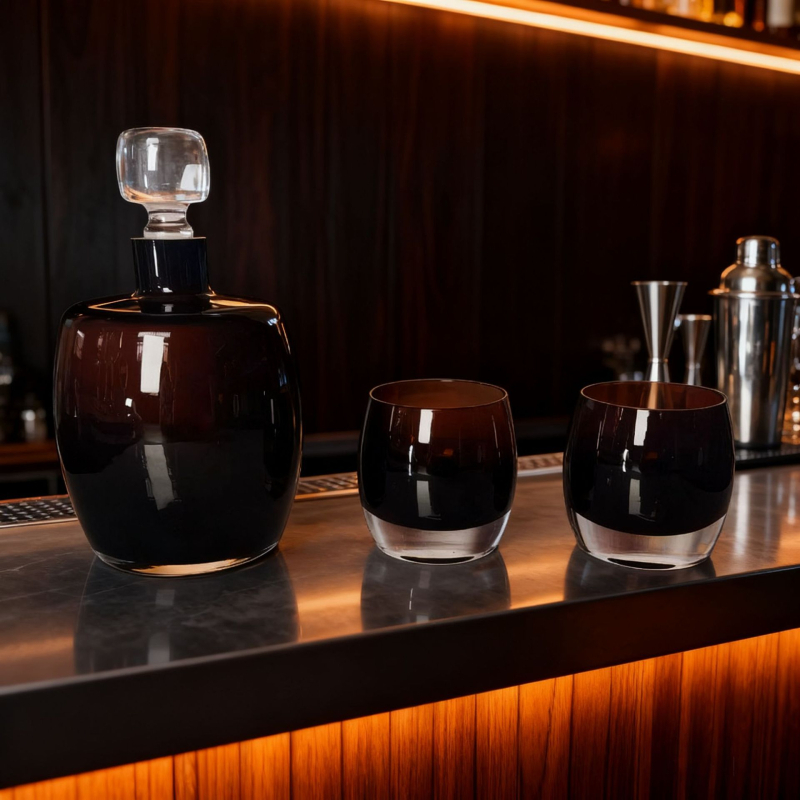 Set de pahare pentru whisky, sticlă suflată manual, culoare naturală, sticlă groasă, pentru barul hotelului, set decantor pentru băuturi