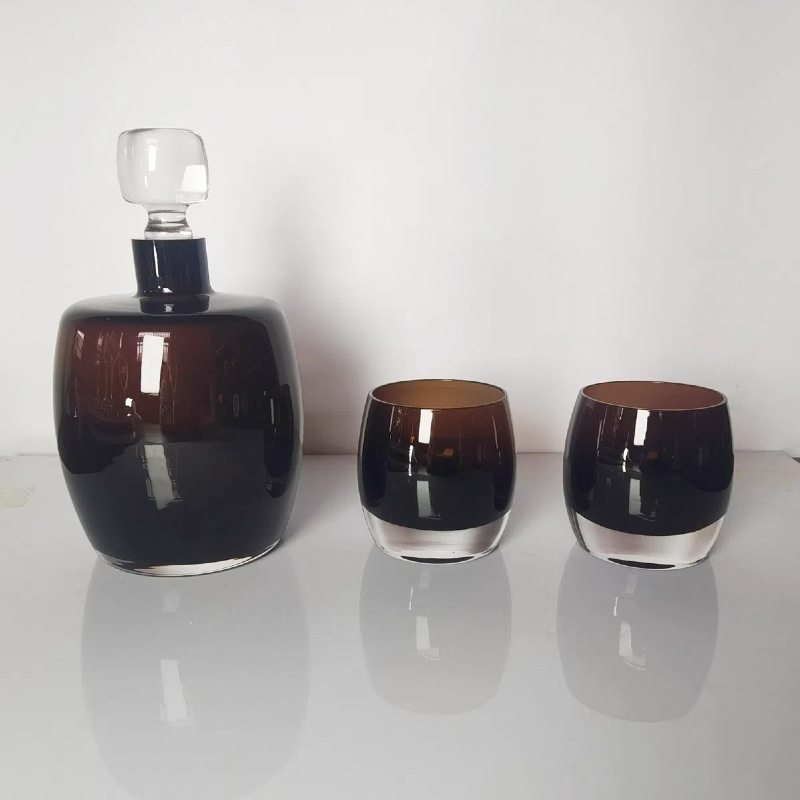 Set de pahare pentru whisky, sticlă suflată manual, culoare naturală, sticlă groasă, pentru barul hotelului, set decantor pentru băuturi
