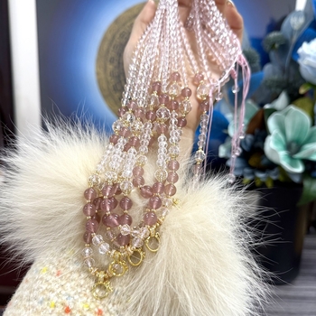 Colier cu cuarț căpșună și închidere universală, design versatil cu pandant Thangka cu vulpe cu nouă cozi și amulet budist thailandez, lanț cu mărgele de 6 mm