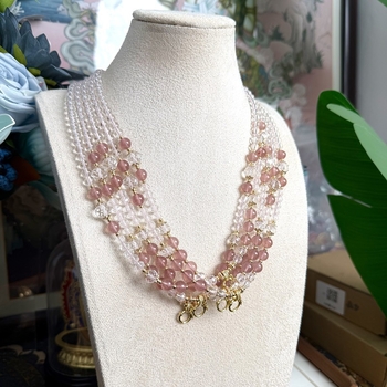 Colier cu cuarț căpșună și închidere universală, design versatil cu pandant Thangka cu vulpe cu nouă cozi și amulet budist thailandez, lanț cu mărgele de 6 mm