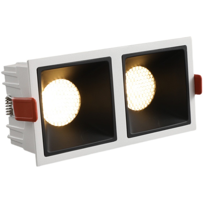 Spot LED pătrat încastrat cu două capete, anti‑reflexie profundă, iluminare dublă și grilaj hexagonal