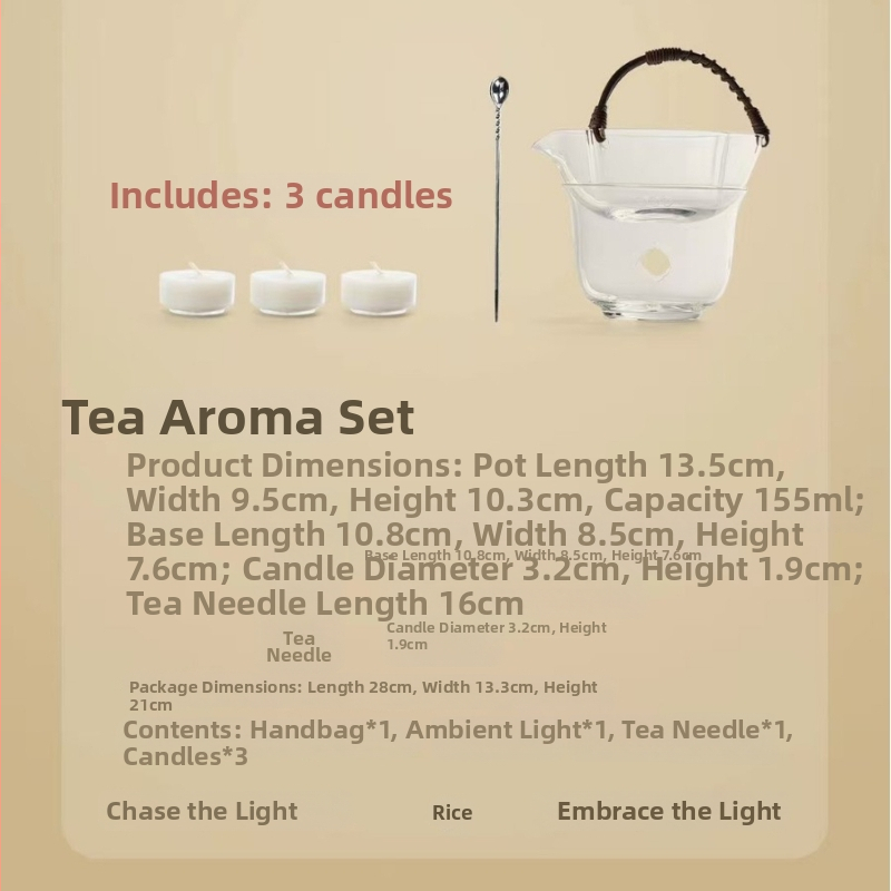 Set ceai din sticlă borosilicat de înaltă rezistență, în husă de transport, pentru spațiul de acasă, rezistent la căldură, lampă ambientală cu lumânare