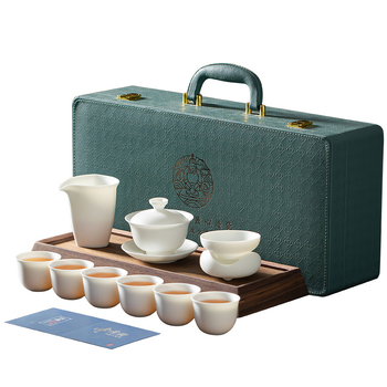 Set ceai Dehua din porțelan, finisaj alb mat, boluri cu capac, cutie cadou, logo personalizabil, pentru 6 persoane