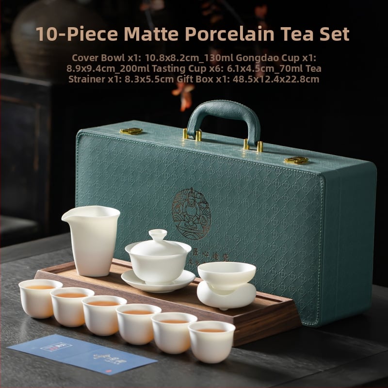 Set ceai Dehua din porțelan, finisaj alb mat, boluri cu capac, cutie cadou, logo personalizabil, pentru 6 persoane