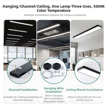 Lampă LED lungă pentru birou, stil industrial, panou dreptunghiular, 120 LED, 6000K alb rece, 120 cm, 220V, CRI 80–90, carcasă din aluminiu, fără reglaj, iluminează 5–10 m²