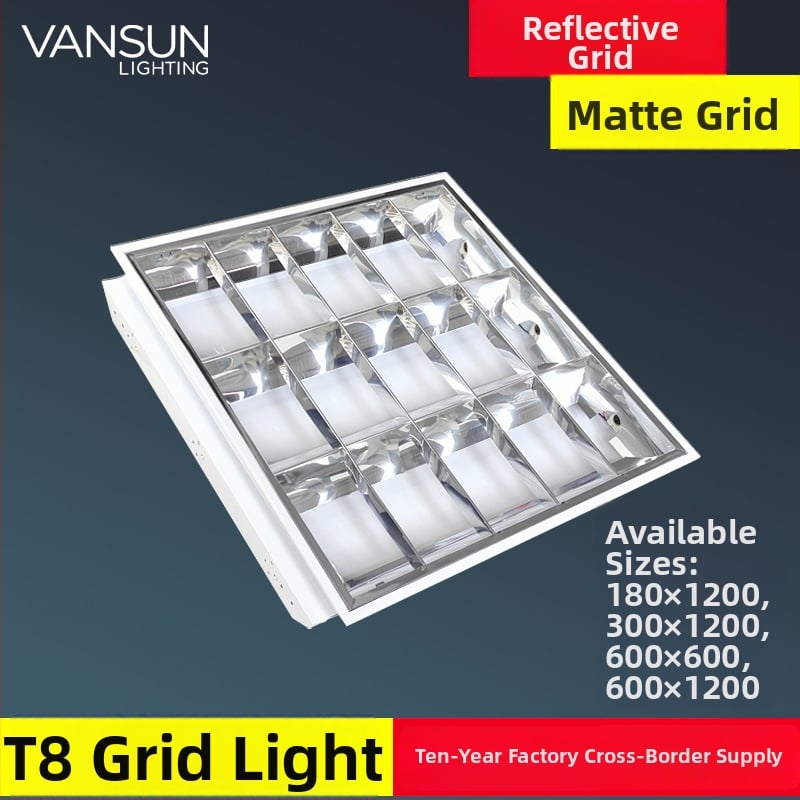 Lampa panou LED cu grilă 600×600, corp încastrat pentru birou, tub T5/T8