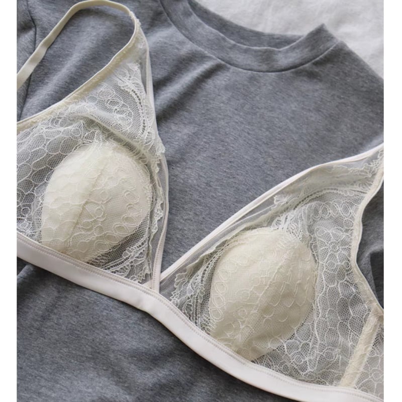 Sutien sexy, stil franțuzesc, fără sârmă, cupe ultra-subțiri, reduce vizual bustul, adună țesutul lateral, dantelă respirabilă pentru femei
