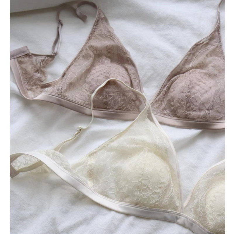 Sutien sexy, stil franțuzesc, fără sârmă, cupe ultra-subțiri, reduce vizual bustul, adună țesutul lateral, dantelă respirabilă pentru femei
