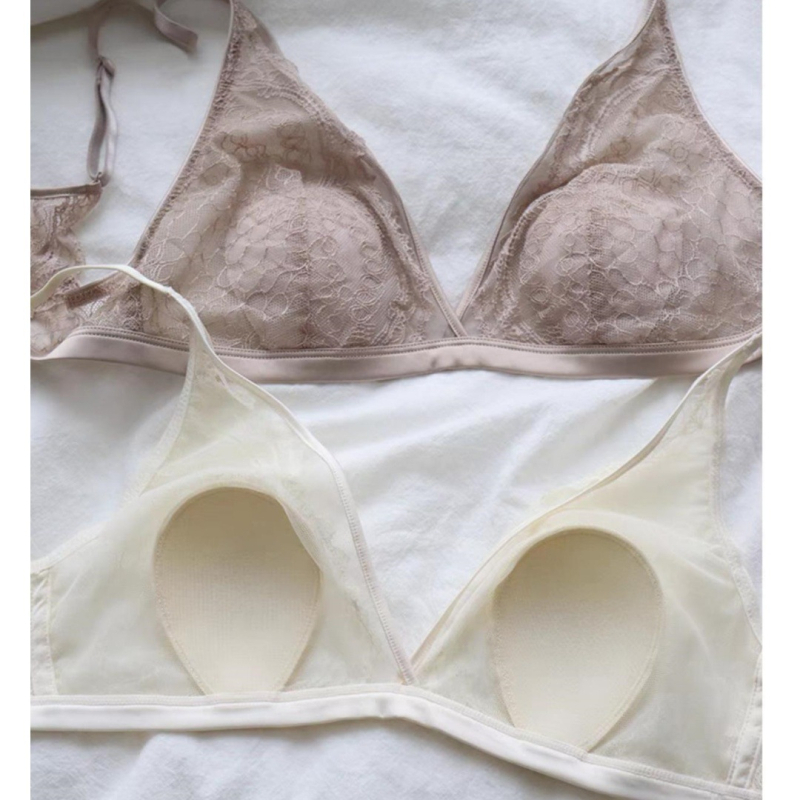 Sutien sexy, stil franțuzesc, fără sârmă, cupe ultra-subțiri, reduce vizual bustul, adună țesutul lateral, dantelă respirabilă pentru femei