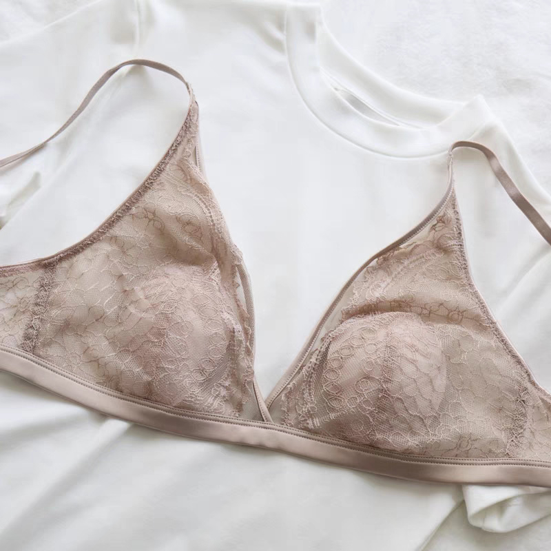 Sutien sexy, stil franțuzesc, fără sârmă, cupe ultra-subțiri, reduce vizual bustul, adună țesutul lateral, dantelă respirabilă pentru femei