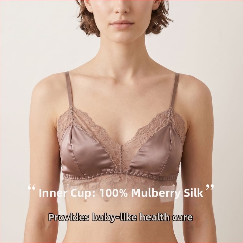 Sutien din mătase, stil francez, fără sârmă, dantelă, căptușit cu mătase Mulberry, subțire pentru primăvară-vară