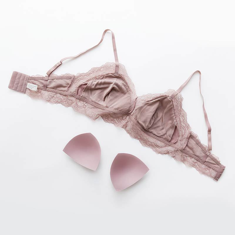 Sutien din mătase, stil francez, fără sârmă, dantelă, căptușit cu mătase Mulberry, subțire pentru primăvară-vară