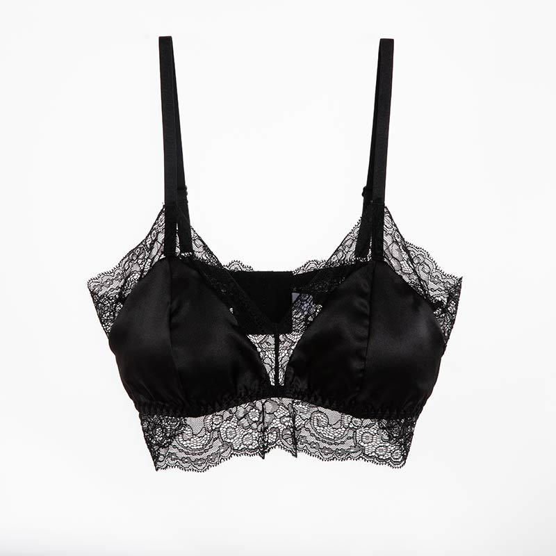 Sutien din mătase, stil francez, fără sârmă, dantelă, căptușit cu mătase Mulberry, subțire pentru primăvară-vară
