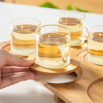 Ceainic de sticlă cu design floral, filtru, borosilicat rezistent la temperaturi înalte, set de ceai modern minimalist pentru casă, cu tavă din bambus, pentru 4 persoane