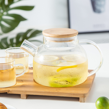 Ceainic de sticlă cu design floral, filtru, borosilicat rezistent la temperaturi înalte, set de ceai modern minimalist pentru casă, cu tavă din bambus, pentru 4 persoane