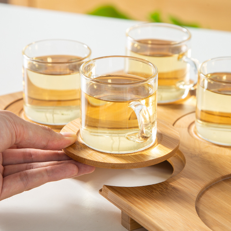 Ceainic de sticlă cu design floral, filtru, borosilicat rezistent la temperaturi înalte, set de ceai modern minimalist pentru casă, cu tavă din bambus, pentru 4 persoane